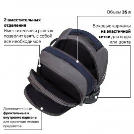 Рюкзак BRAUBERG URBAN универсальный, 2 отделения, "MainStream 1", серо-синий, 45х32х19 см, 224445