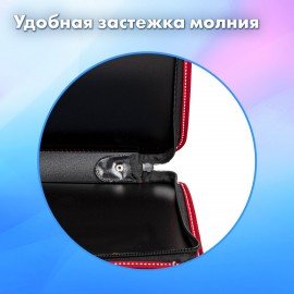 Папка на молнии пластиковая с ручками BRAUBERG "Contract", А4, 350х270х45 мм, черно-красная, 225164