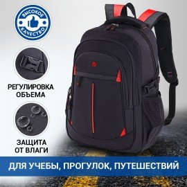 Рюкзак BRAUBERG TITANIUM универсальный, 3 отделения, черный, красные вставки, 45х28х18 см, 226376