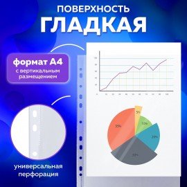 Папки-файлы перфорированные, А4, BRAUBERG, комплект 100 шт., гладкие, 45 мкм, 226831