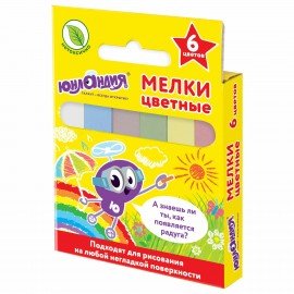 Мел цветной ЮНЛАНДИЯ "ЮНЛАНДИК И ОКРУЖАЮЩИЙ МИР", НАБОР 6 шт., квадратный, 227447