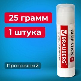 Клей-карандаш BRAUBERG "Crystal", 25 г, прозрачный, 227968, PVP