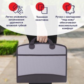 Папка-портфель пластиковая BRAUBERG А4+ (375х305х60 мм), 4 отделения, 2 кармана, серая, 228685