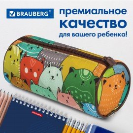 Пенал-тубус BRAUBERG, с эффектом Soft Touch, мягкий, "Cats", 22х8 см, 229008