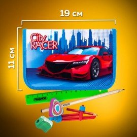 Пенал ПИФАГОР, 1 отделение, ламинированный картон, 19х11 см, "CITY RACER", 229146