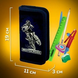 Пенал ПИФАГОР, 1 отделение, ламинированный картон, 19х9 см, "Motocross", 229194