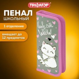 Пенал ПИФАГОР, 1 отделение, ламинированный картон, 19х9 см, "Cute Weow", 229197