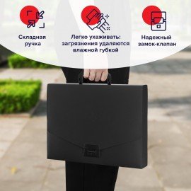 Портфель пластиковый STAFF А4 (320х225х36 мм), без отделений, черный, 229241