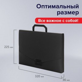 Портфель пластиковый STAFF А4 (320х225х36 мм), без отделений, черный, 229241