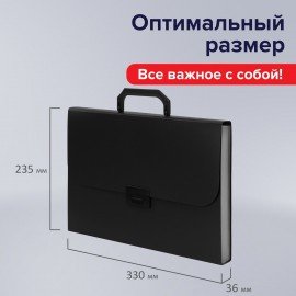 Портфель пластиковый STAFF А4 (330х235х36 мм), 7 отделений, индексные ярлыки, черный, 229243