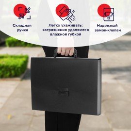 Портфель пластиковый STAFF А4 (330х235х36 мм), 13 отделений, индексные ярлыки, черный, 229245