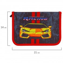 Пенал BRAUBERG с наполнением, 1 отделение, 1 откидная планка, 24 предмета, 21х14 см, "Yellow car", 229292