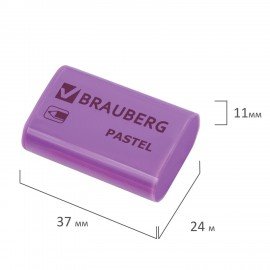 Ластик BRAUBERG "Pastel", 37х24х11мм, ассорти пастельных цветов, экологичный ПВХ, 229582