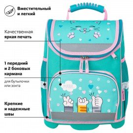 Ранец ЮНЛАНДИЯ WISE, 1 отделение, 3 кармана, устойчивое дно, "Soft paws", 37х29х15 см, 229946