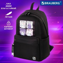 Рюкзак BRAUBERG FASHION CITY, универсальный, "Anime Cats", черный, 44х31х16 см, 229965