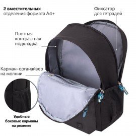 Рюкзак BRAUBERG FASHION CITY универсальный, 2 отделения, "Skateboard", черный, 46х31х15 см, 229969