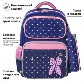 Рюкзак ЮНЛАНДИЯ COMPLETE с пеналом в комплекте, эрго-спинка, "Pink bow", 42х29х14 см, 229972