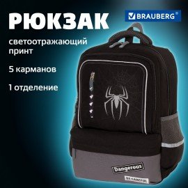 Рюкзак BRAUBERG STAR, 1 отделение, 5 карманов, "Spider", черный, 40х29х13 см, 229978