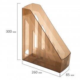Лоток вертикальный для бумаг BRAUBERG "Contract" (260х85х300 мм), отверстия на торцах, тонированный, 230892