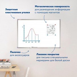 Доска магнитно-маркерная 60х90 см, алюминиевая рамка, ГАРАНТИЯ 10 ЛЕТ, STAFF, 235462