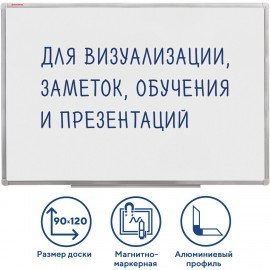 Доска магнитно-маркерная 90х120 см, алюминиевая рамка, ГАРАНТИЯ 10 ЛЕТ, РОССИЯ, BRAUBERG Стандарт, 235522