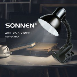 Настольная лампа-светильник SONNEN OU-108, на прищепке, цоколь Е27, черный, 236679