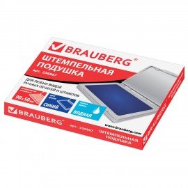 Штемпельная подушка BRAUBERG, 100х80 мм (рабочая поверхность 90х50 мм), синяя краска, 236867