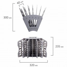 Лоток для бумаг веерный BRAUBERG "Basic" 7-ми секционный, 6 отделений, сетчатый, серый, 237020