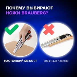 Нож канцелярский мощный 18 мм BRAUBERG "Heavy duty", автофиксатор, резиновые вставки, металл, 237158