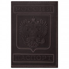 Обложка для паспорта натуральная кожа гладкая, "Герб", вертикальная, коньяк, BRAUBERG, 237190