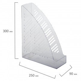 Лоток вертикальный для бумаг BRAUBERG "Standard+", 250х90х300 мм, прозрачный, 237227