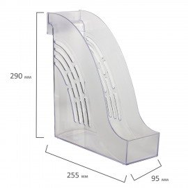 Лоток вертикальный для бумаг BRAUBERG "Office", 255х95х290 мм, прозрачный, 237231
