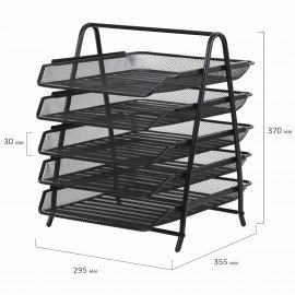 Лоток горизонтальный для бумаг BRAUBERG "Germanium", 5 секций, 370х355х295 мм, металл, черный, 237971