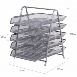 Лоток горизонтальный для бумаг BRAUBERG "Germanium", 5 секций, 370х355х295 мм, металл, серебро, 237972