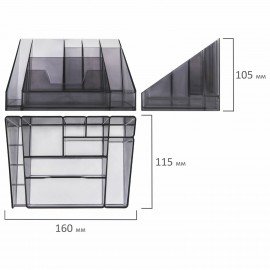 Подставка-органайзер BRAUBERG GRAND OFFICE, 9 отделений, 115х160х105 мм, тонированная серая, 238099