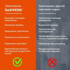 Настольная лампа светильник на струбцине, Е27, 40 Вт, белый, высота 75 см, DASWERK, 238323