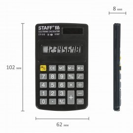 Калькулятор карманный STAFF STF-818 (102х62 мм), 8 разрядов, двойное питание, 250142