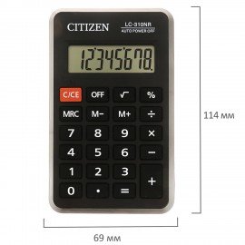 Калькулятор карманный CITIZEN LC310NR (114х69 мм), 8 разрядов, питание от батарейки, LC-310NR