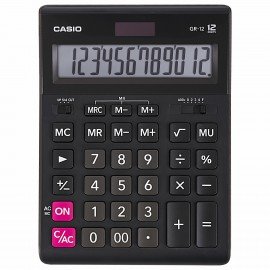 Калькулятор настольный CASIO GR-12-W (209х155 мм), 12 разрядов, двойное питание, черный, европодвес, GR-12-W-EP