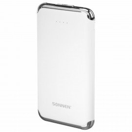 Аккумулятор внешний 6000 mAh SONNEN POWERBANK K611, 2 USB, литий-полимерный, белый, 263028