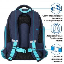 Рюкзак BRAUBERG CLASSIC, легкий каркас, премиум материал, Speed, синий, 37х32х21 см, 270088