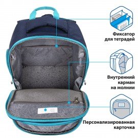 Рюкзак BRAUBERG CLASSIC, легкий каркас, премиум материал, Speed, синий, 37х32х21 см, 270088