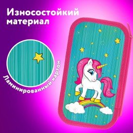 Пенал ЮНЛАНДИЯ, 2 отделения, ламинированный картон, 19х11 см, "Neon unicorn", 270172