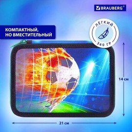 Пенал BRAUBERG, 2 отделения, полиэстер, 21х14 см, "Fire football", 270322