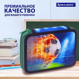 Пенал BRAUBERG, 2 отделения, полиэстер, 21х14 см, "Fire football", 270322