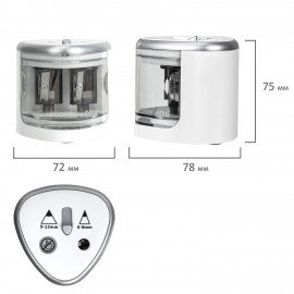 Точилка электрическая BRAUBERG DUAL (для 2 диаметров карандашей!), 4 батарейки АА, белая, 270580