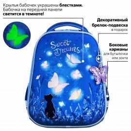 Ранец BRAUBERG PREMIUM, 2 отделения, с брелком, "Sweet dreams", СВЕТЯЩИЙСЯ, 38х29х16 см, 270593