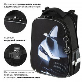 Ранец BRAUBERG PREMIUM, 2 отделения, с брелком, "Fast car", 38х29х16 см, 270600