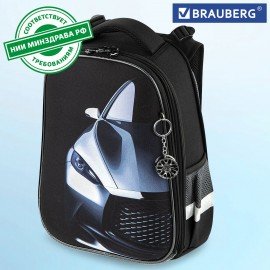 Ранец BRAUBERG PREMIUM, 2 отделения, с брелком, "Fast car", 38х29х16 см, 270600