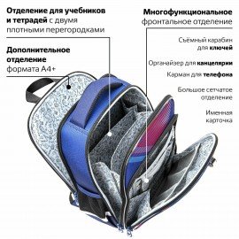 Ранец BRAUBERG QUADRO, 3 отделения, с брелком, "Rapid style", 37х28х18 см, 270603